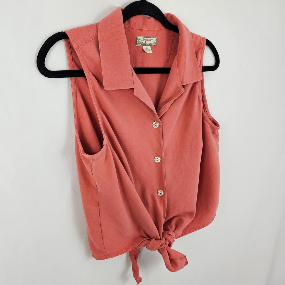 Tommy Bahama Silk Sleeveless Tie Top Blouse XL Vintage Coral